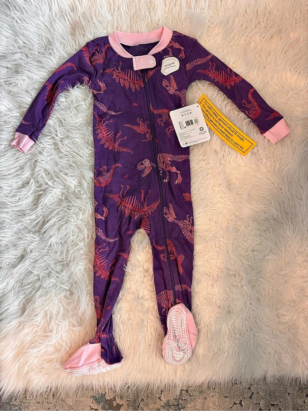 Burts Bees Baby Dinosaur Footie Purple Pink NWT